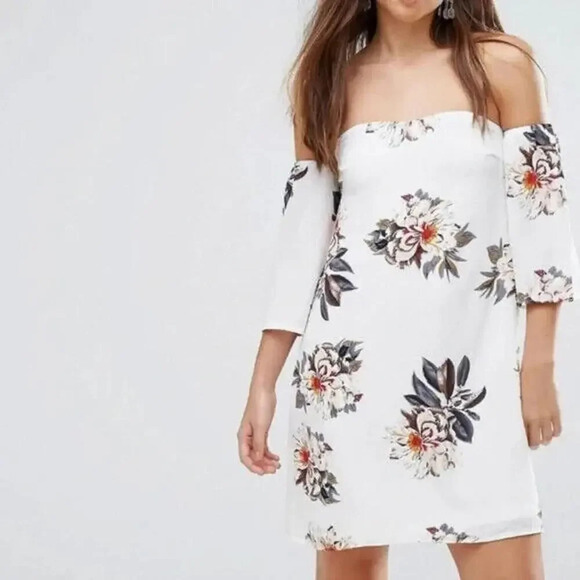 Parisian Off Shoulder Floral Dress White Size 8 Woman's Casual Beach Sundress - Picture 3 of 8